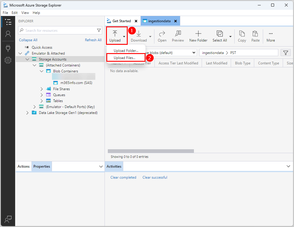 Upload files into Microsoft Azure Storage Explorer