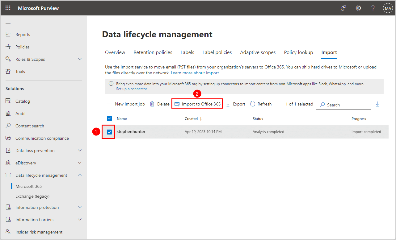 Import to Office 365