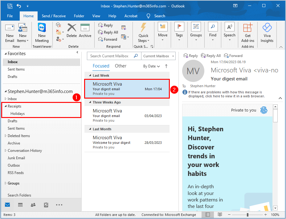 Inbox Outlook imported PST file