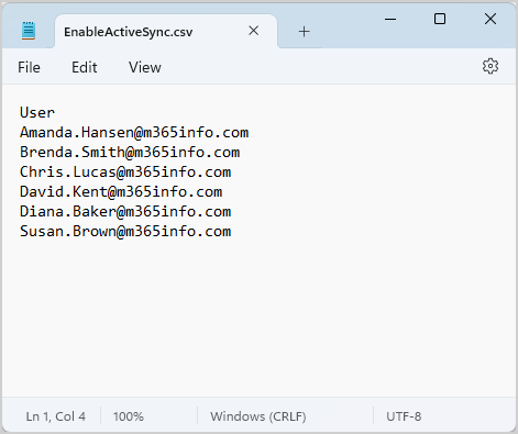 Enable Exchange ActiveSync mailboxes CSV