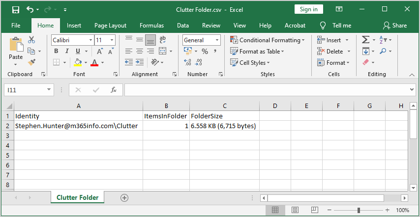 Export clutter folder items and size