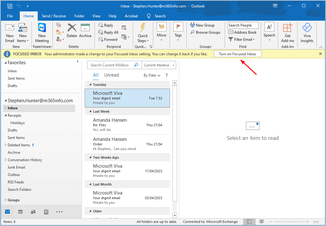 Manage turn on focused inbox in microsoft 365 Outlook using PowerShell