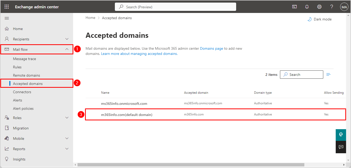 Mail flow accepted domains internal relay