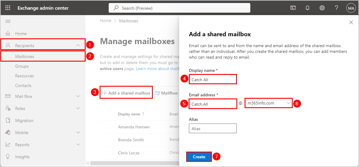 Create shared mailbox