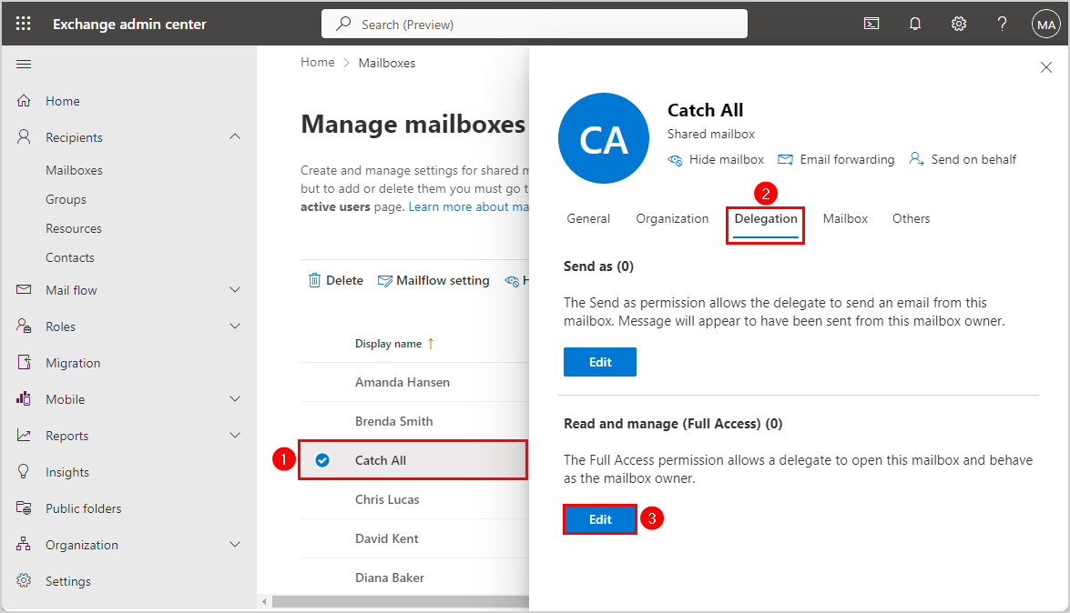 assign full access permission shared mailbox