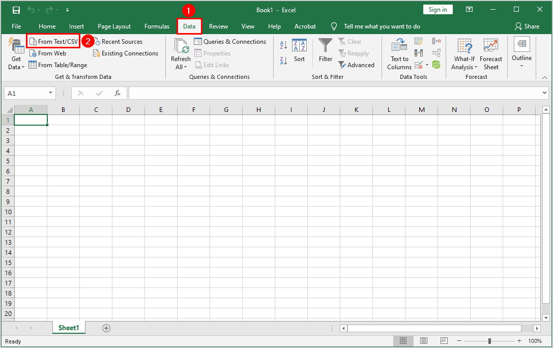 Load data from text or csv in Excel