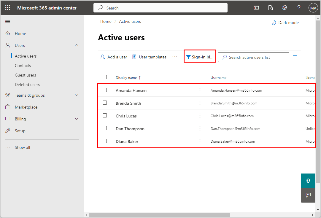 Show list of all users sign-in blocked
