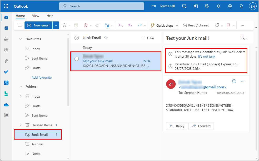 how to simulate spam mail in junk email folder