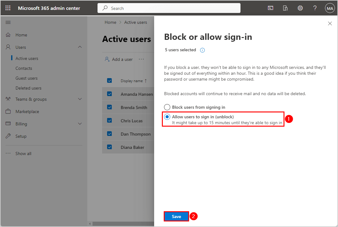 Allow user to sign in (Unblock)