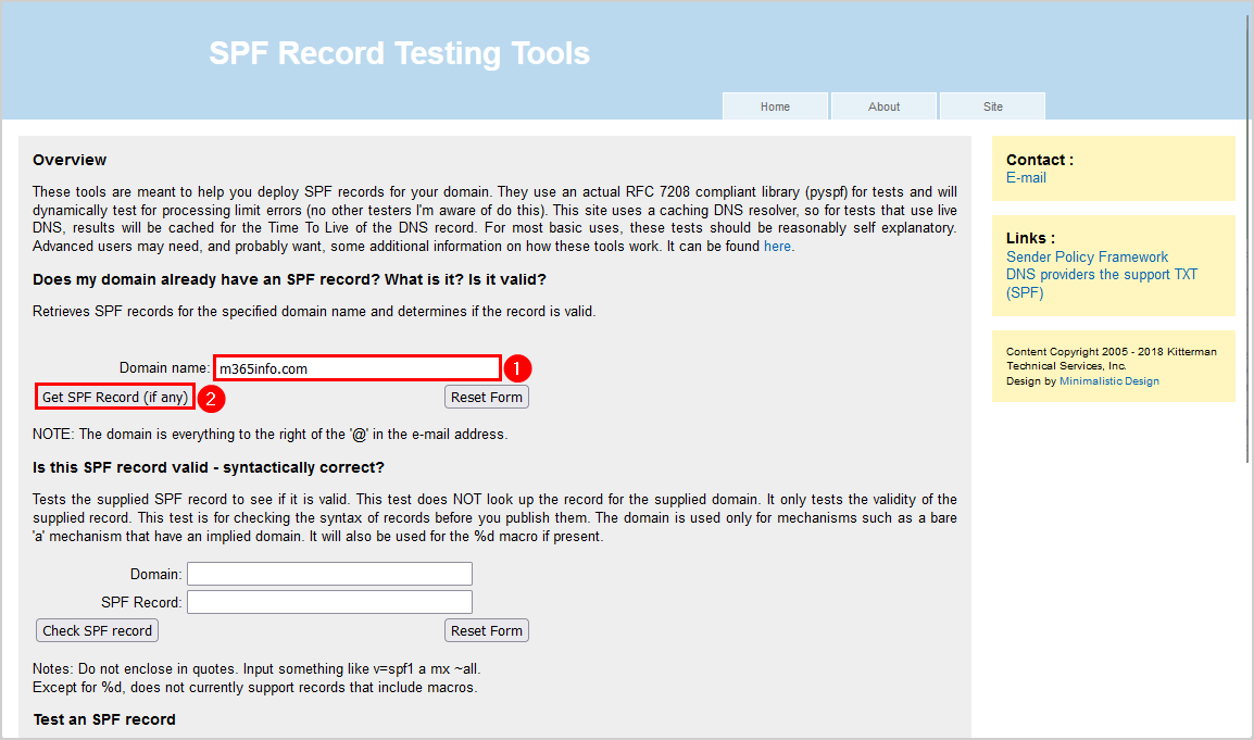 SPF record test with Kitterman