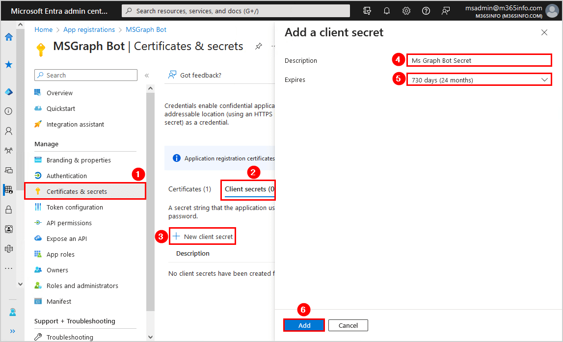 Connect to Microsoft Graph PowerShell add client secret
