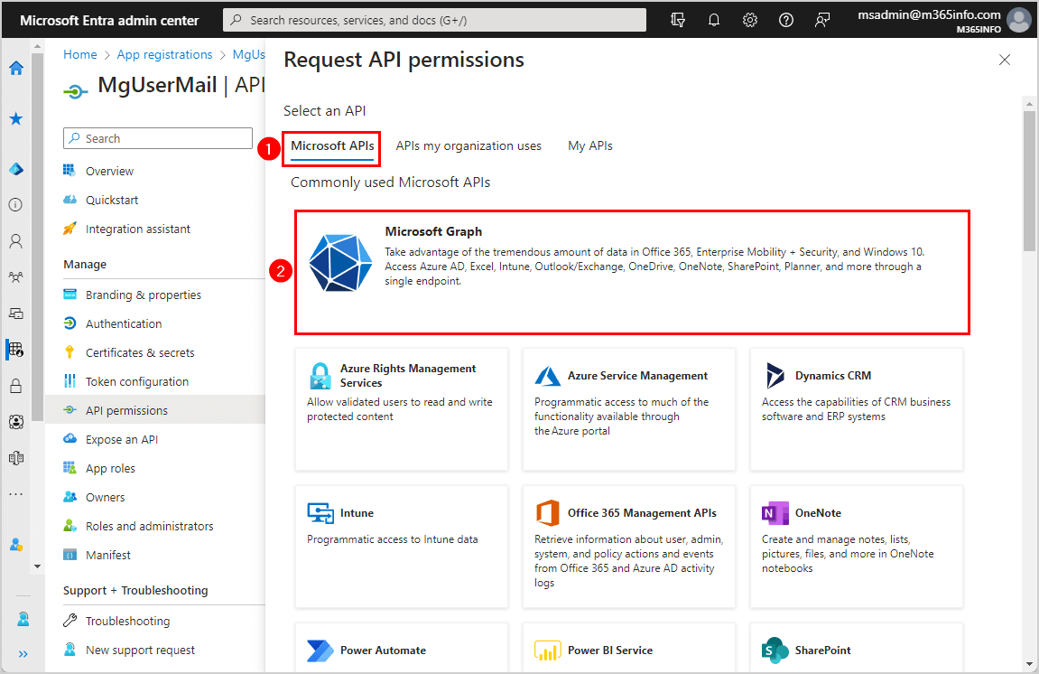 Request API permissions Microsoft Graph