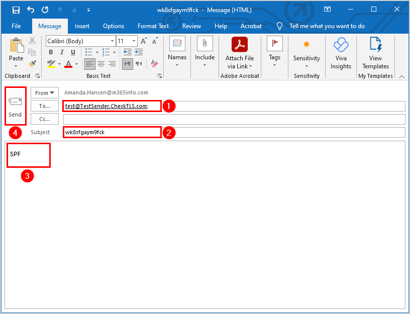 Send test email with SPF info to CheckTLS