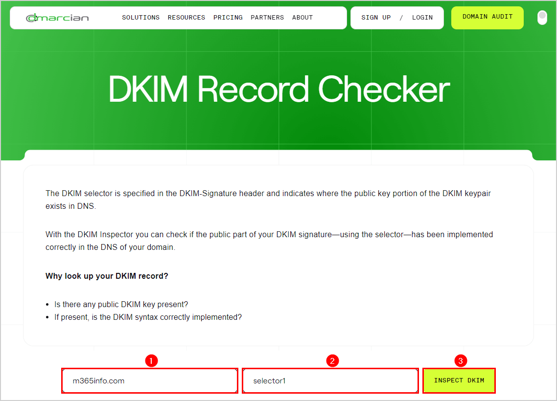 Configure DKIM for Microsoft 365 DKIM Record Check Dmarcian selector1