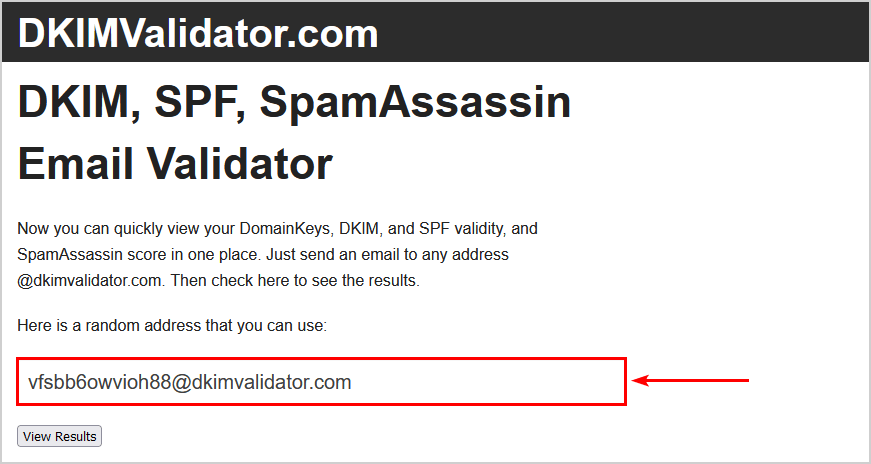 Copy email address DKIMValidator to test DKIM
