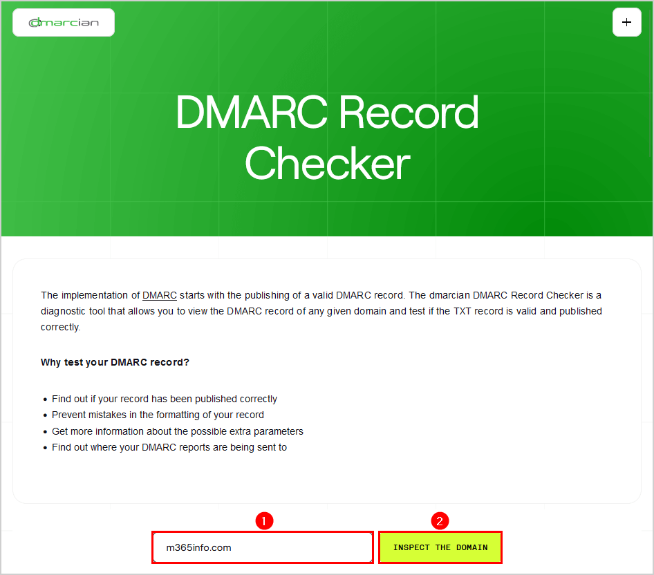 Dmarc Record Checker in Dmarcian