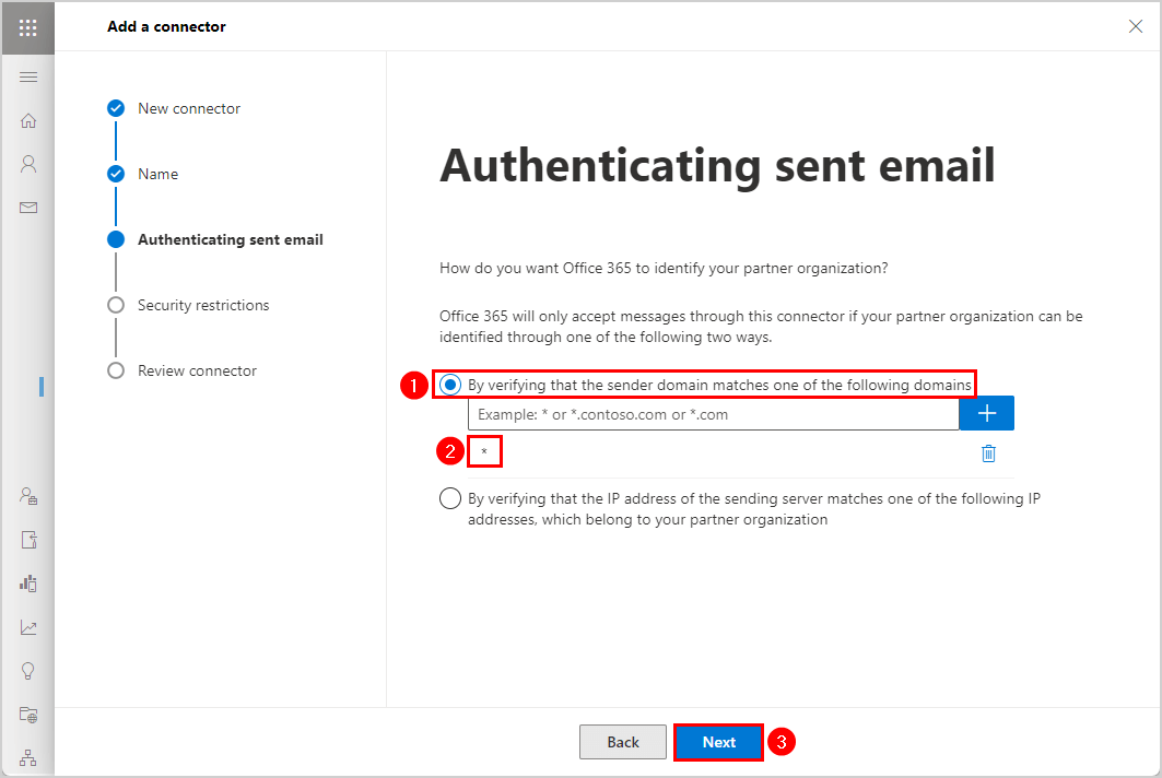 Configure Exchange Online inbound connector Authenticating sent email