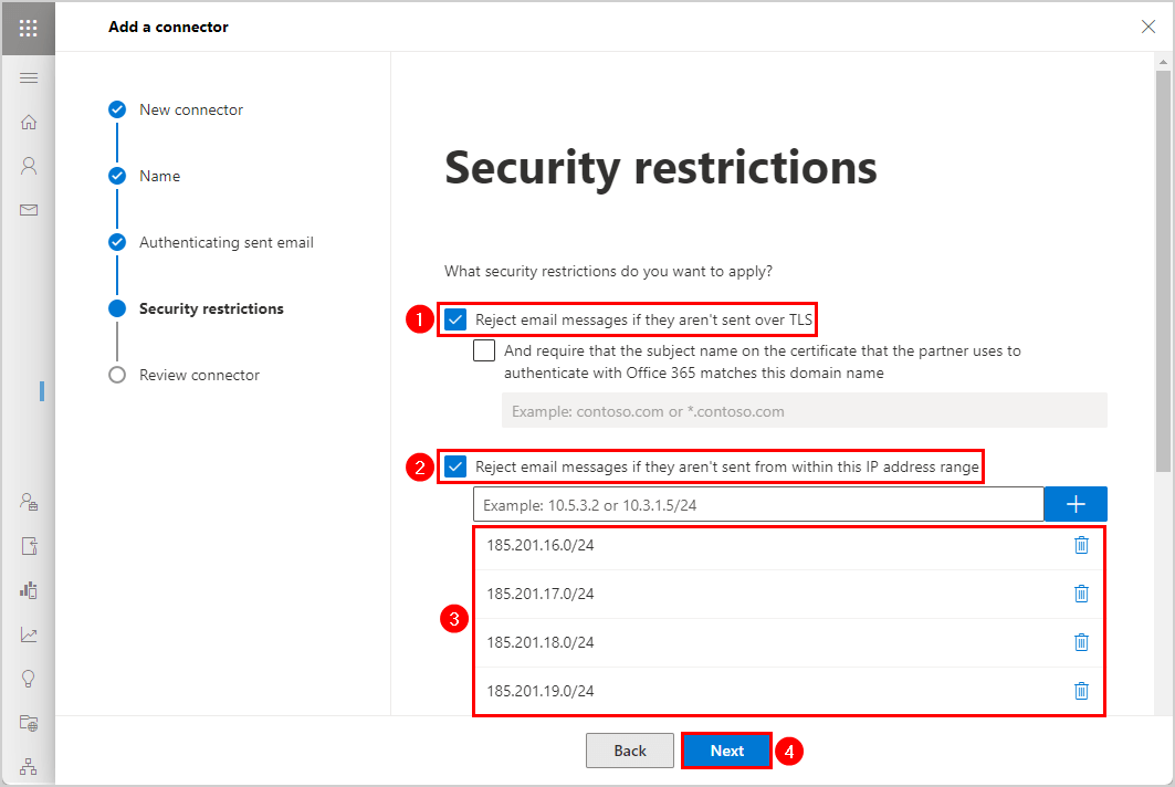 Configure Exchange Online inbound connector security restrictions