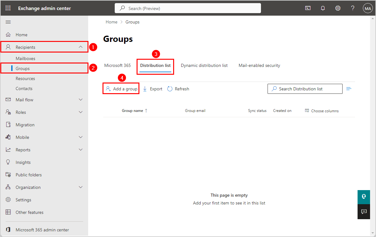 Create new distribution group