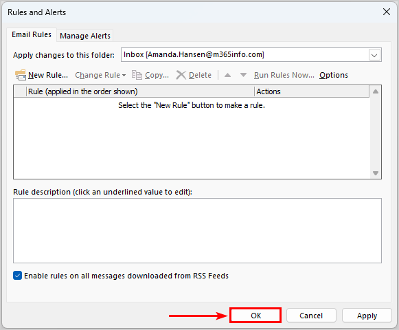 Deleted all corrupted hidden Exchange mailbox rules in Outlook