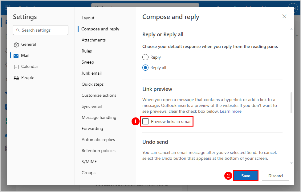 How to disable link preview in Outlook mail settings