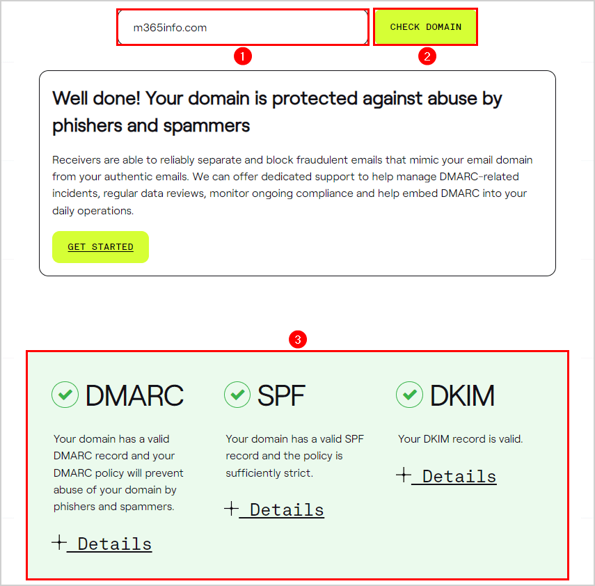 Dmarcian DMARC SPF DKIM pass results