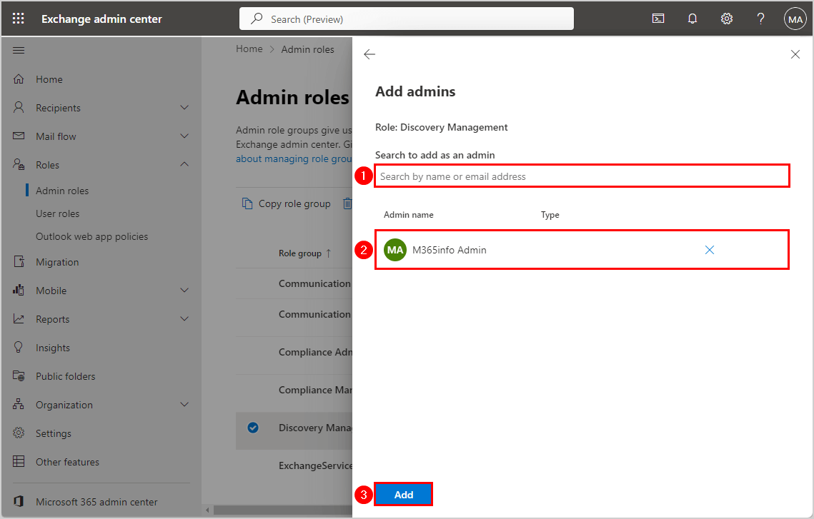 Fix recover deleted items greyed out EAC add admin