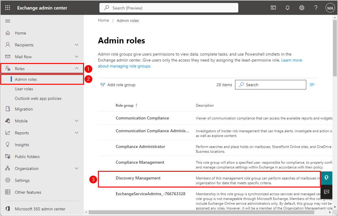 Fix recover deleted items greyed out EAC admin roles
