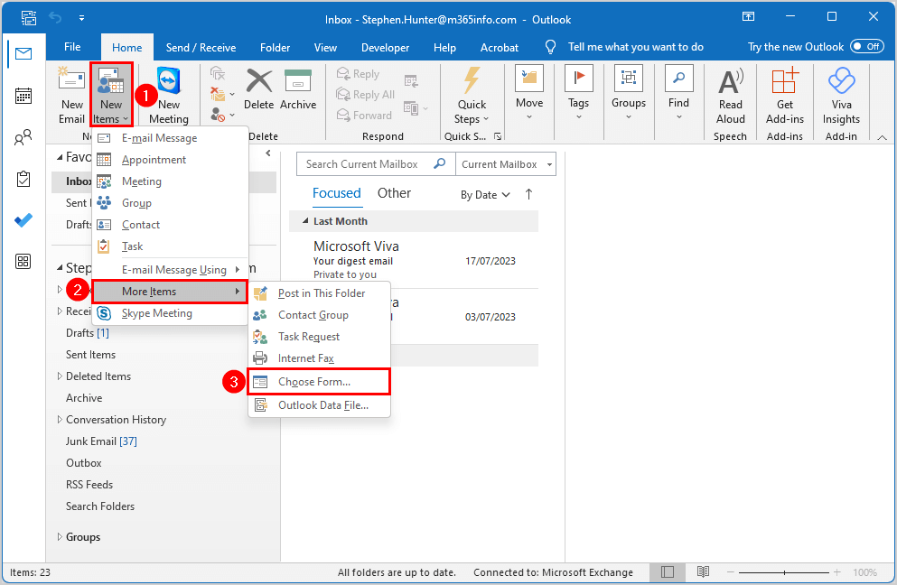 New items Outlook Choose Form
