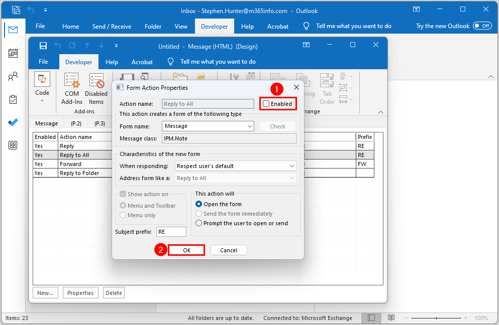 Prevent Reply All Outlook clear enabled OK