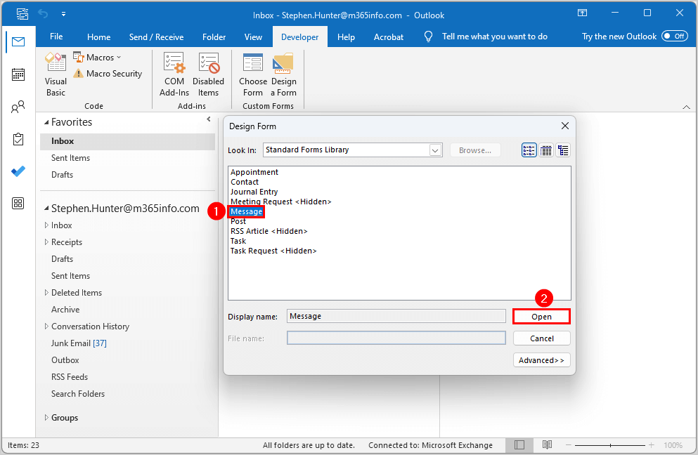 Prevent Reply All Outlook open design form message