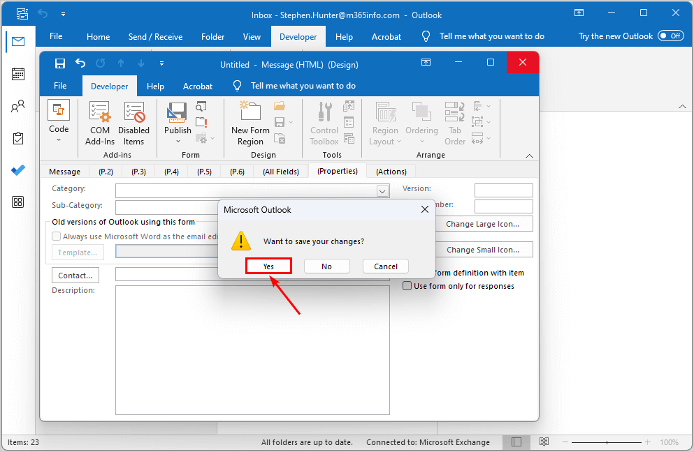 Prevent Reply All Outlook save form changes