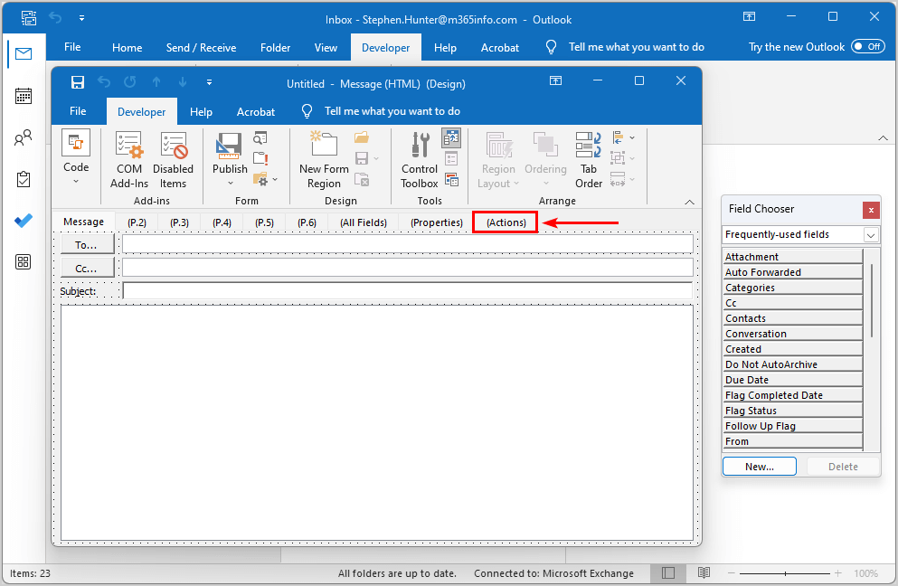 Prevent Reply All Outlook select Actions tab