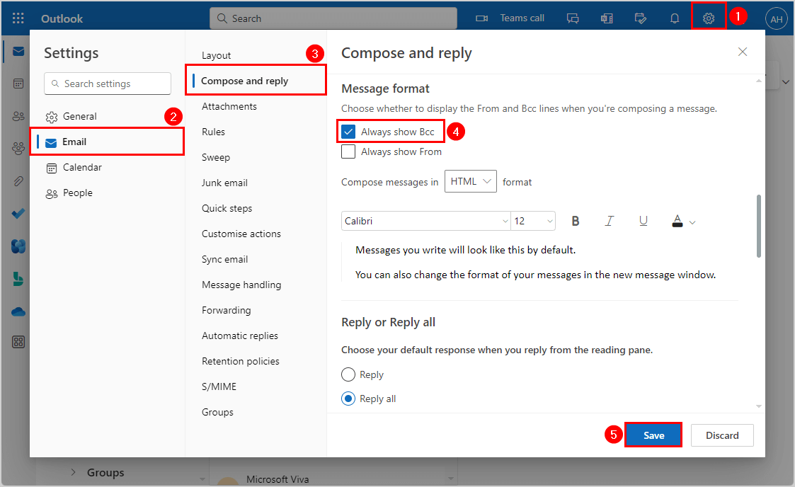 Prevent Reply All option always show Bcc field OWA