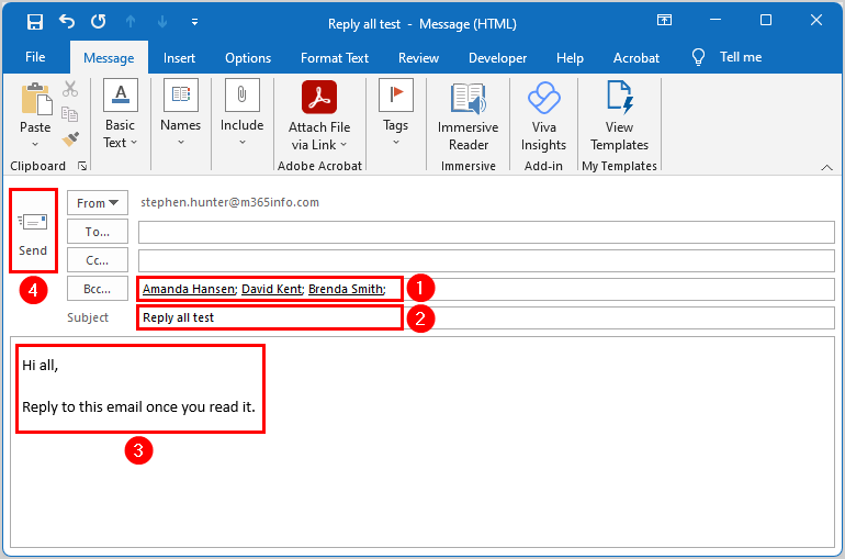 Prevent Reply All option using Bcc field in Outlook