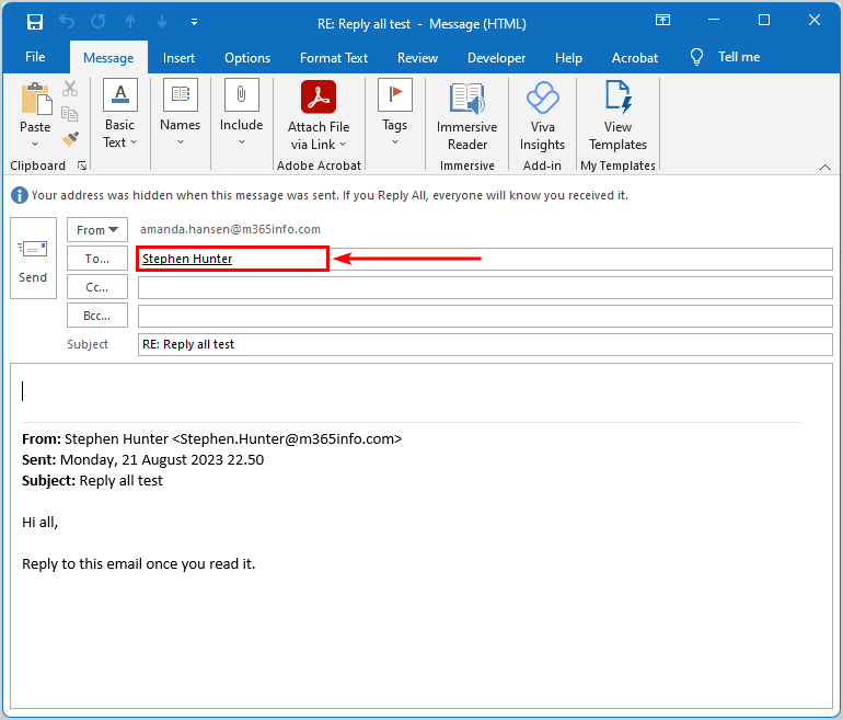 Prevent Reply All option using Bcc field to sender Outlook
