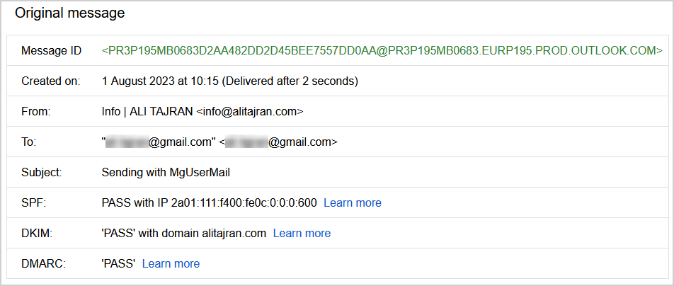 Original message email send with Send-MgUserMail