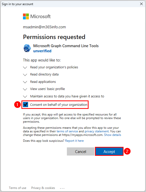 Permission Microsoft Graph accept consent