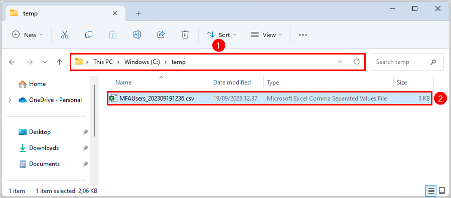 Export all Microsoft 365 MFA status CSV file in temp folder