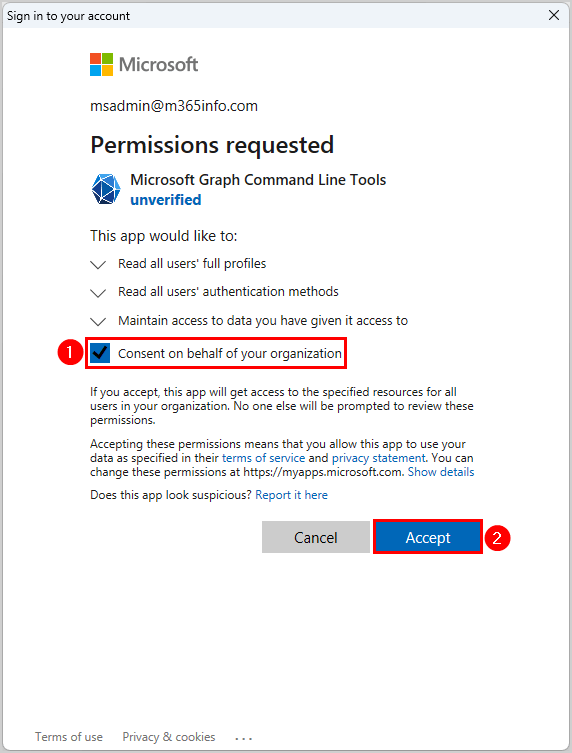 Export all Microsoft 365 MFA status permissions requested