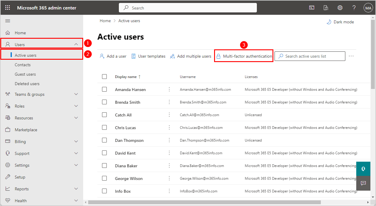 Users Multi-factor authentication in M365 admin center
