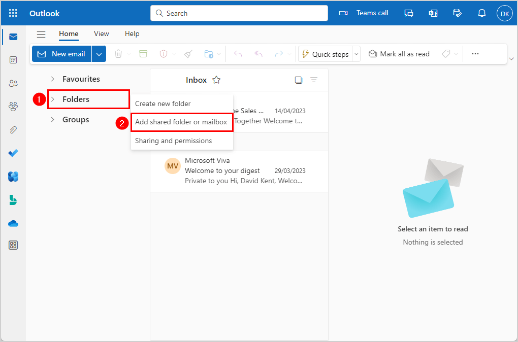 Add shared folder or mailbox in OWA