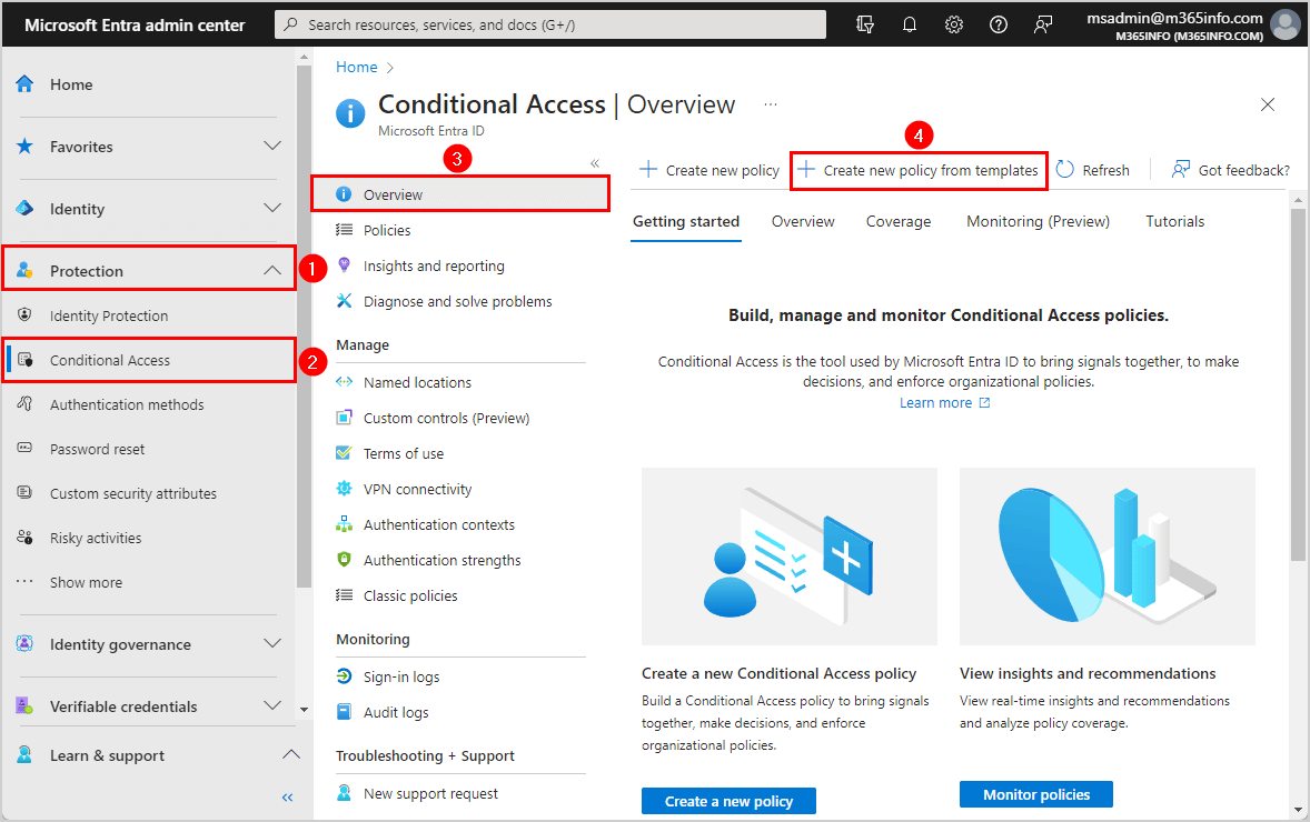 Configure Conditional Access create new policy from templates