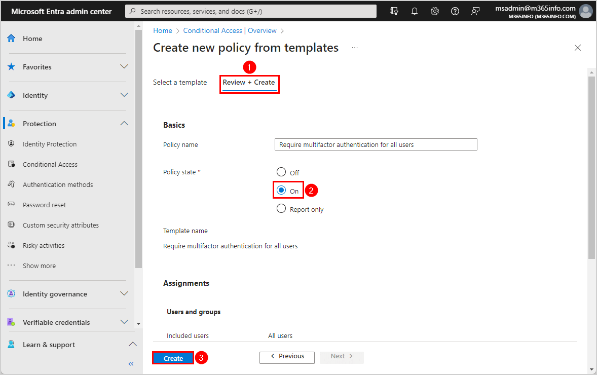 Configure Conditional Access create new policy