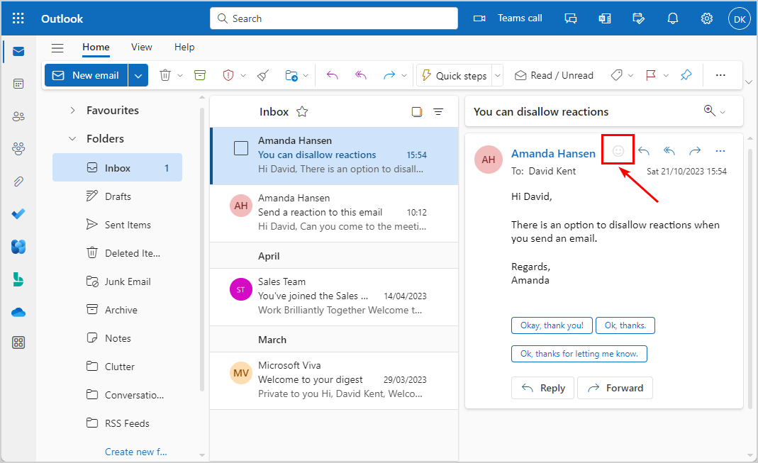 Disable Outlook reactions grayed out