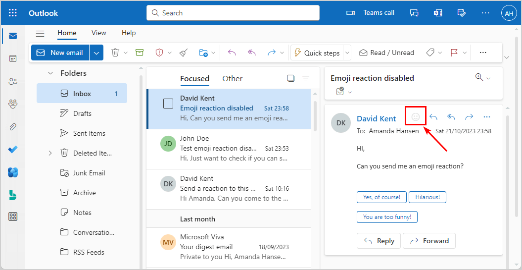 Disable Outlook reactions email from inside organization