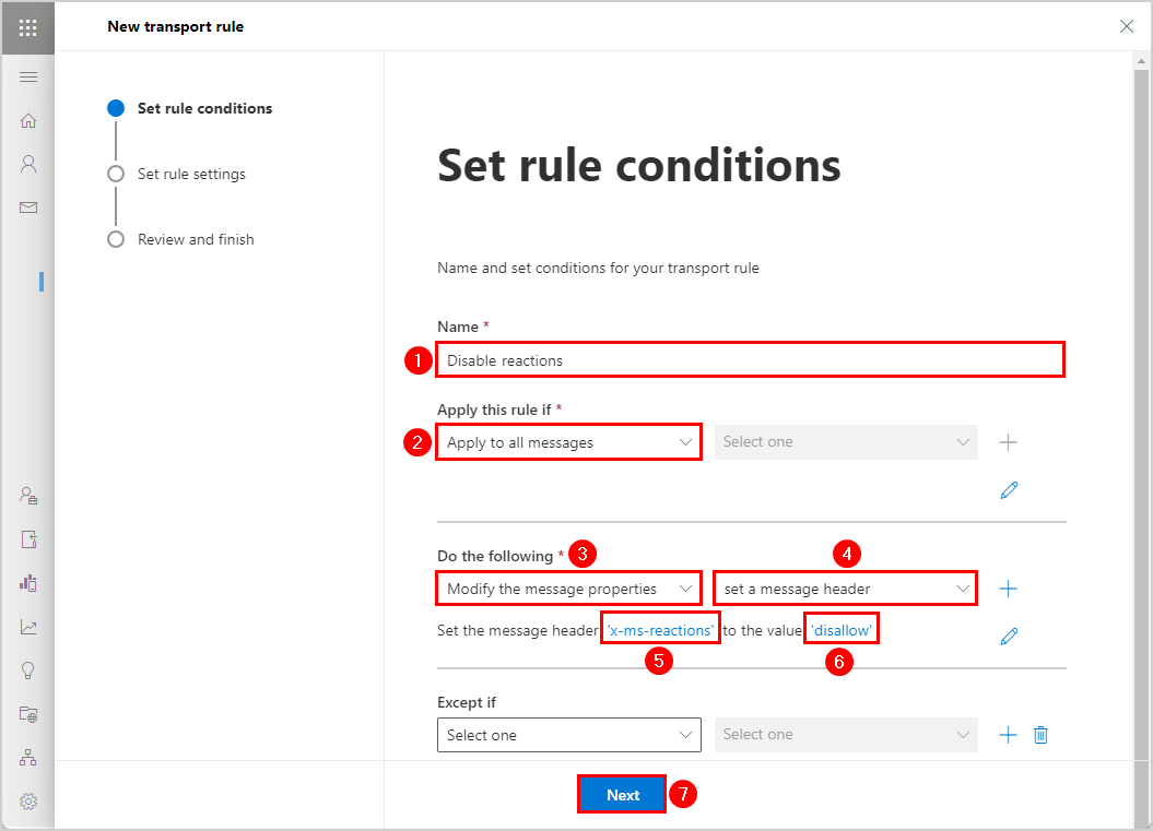 Set disable reactions rule conditions