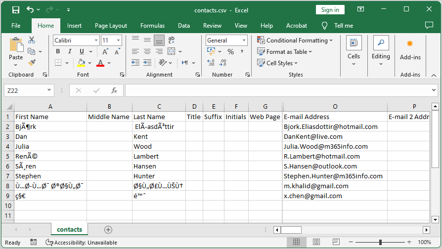 Import Google contacts to CSV with non-English characters
