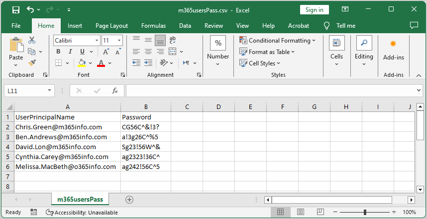 Set predefined password for Microsoft 365 users from CSV