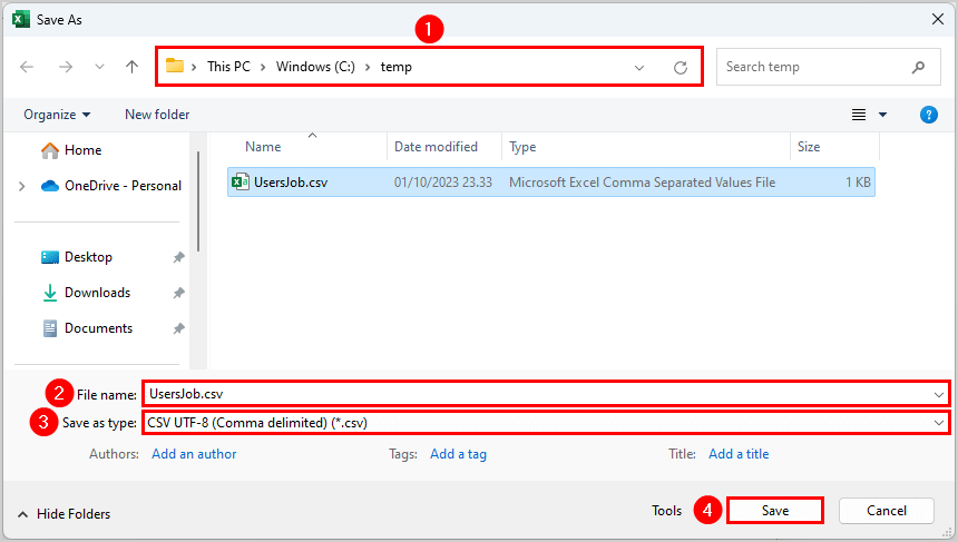 Update Azure AD users property jobtitle from CSV file